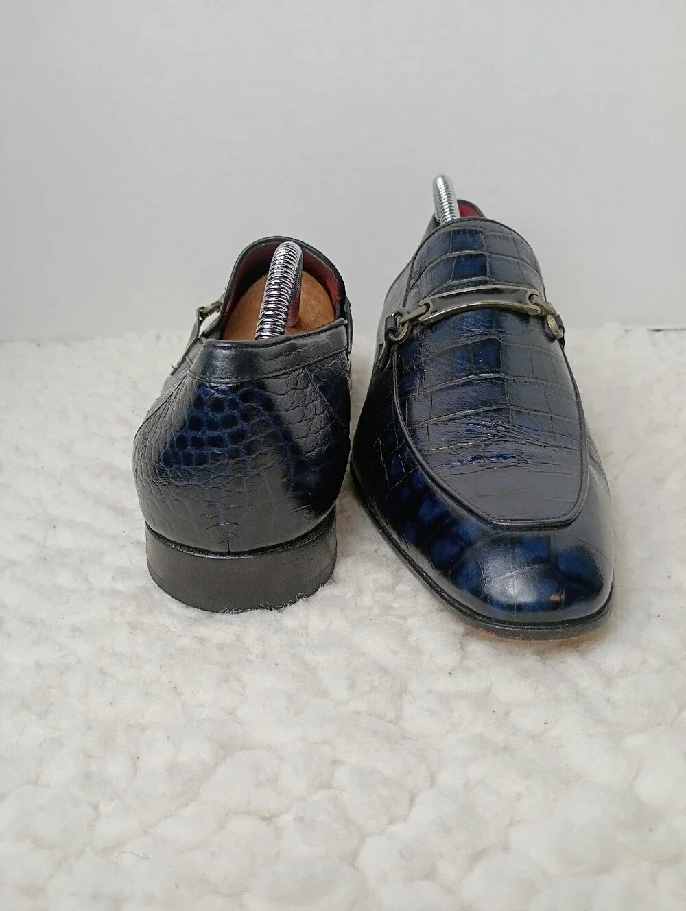 Vintage Dino Bigioni 6911 Genuine Navy Crocodile Leather Horsebit Loafers EU 42.